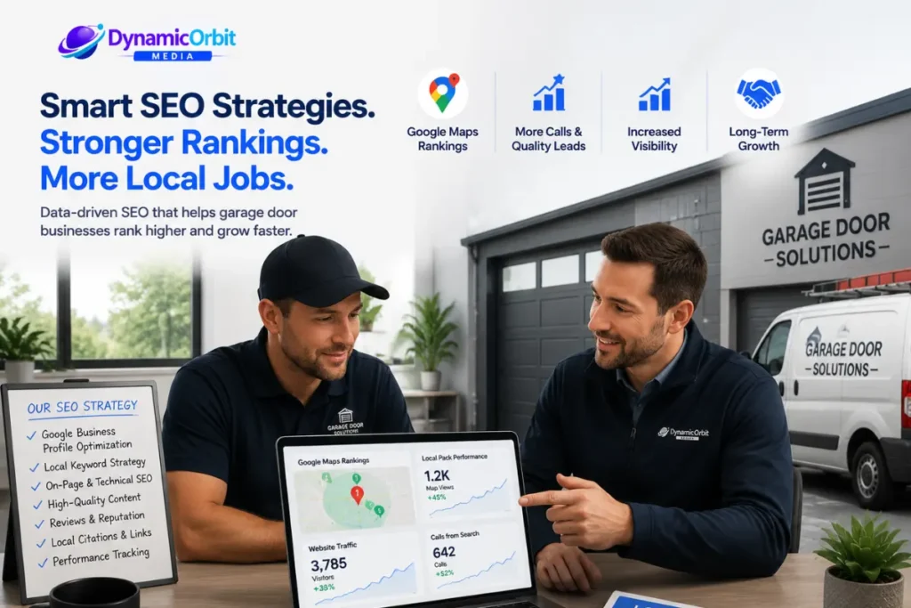Best Garage door repair seo companies - owner reviewing SEO strategy with a digital marketing agency.