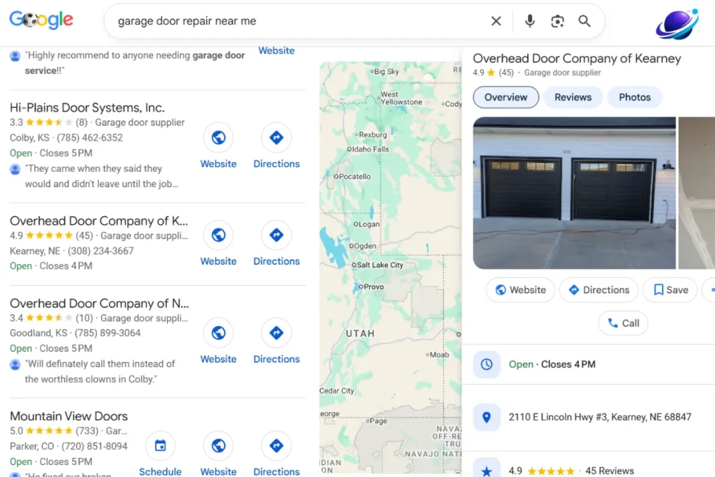 Optimized Google Business Profile for a garage door company