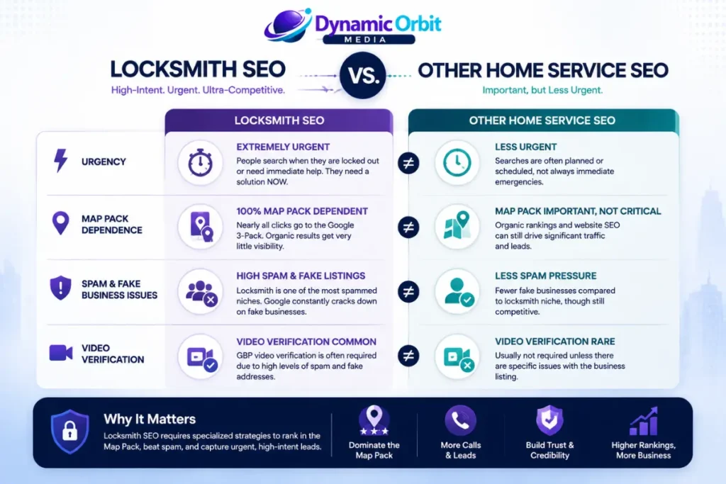 Comparison between locksmith SEO and other home service SEO strategies