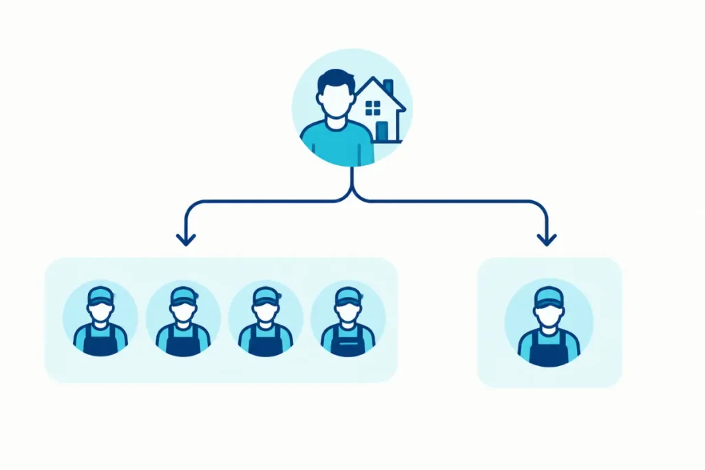 Diagram comparing a shared lead sent to multiple contractors versus an exclusive lead sent to one